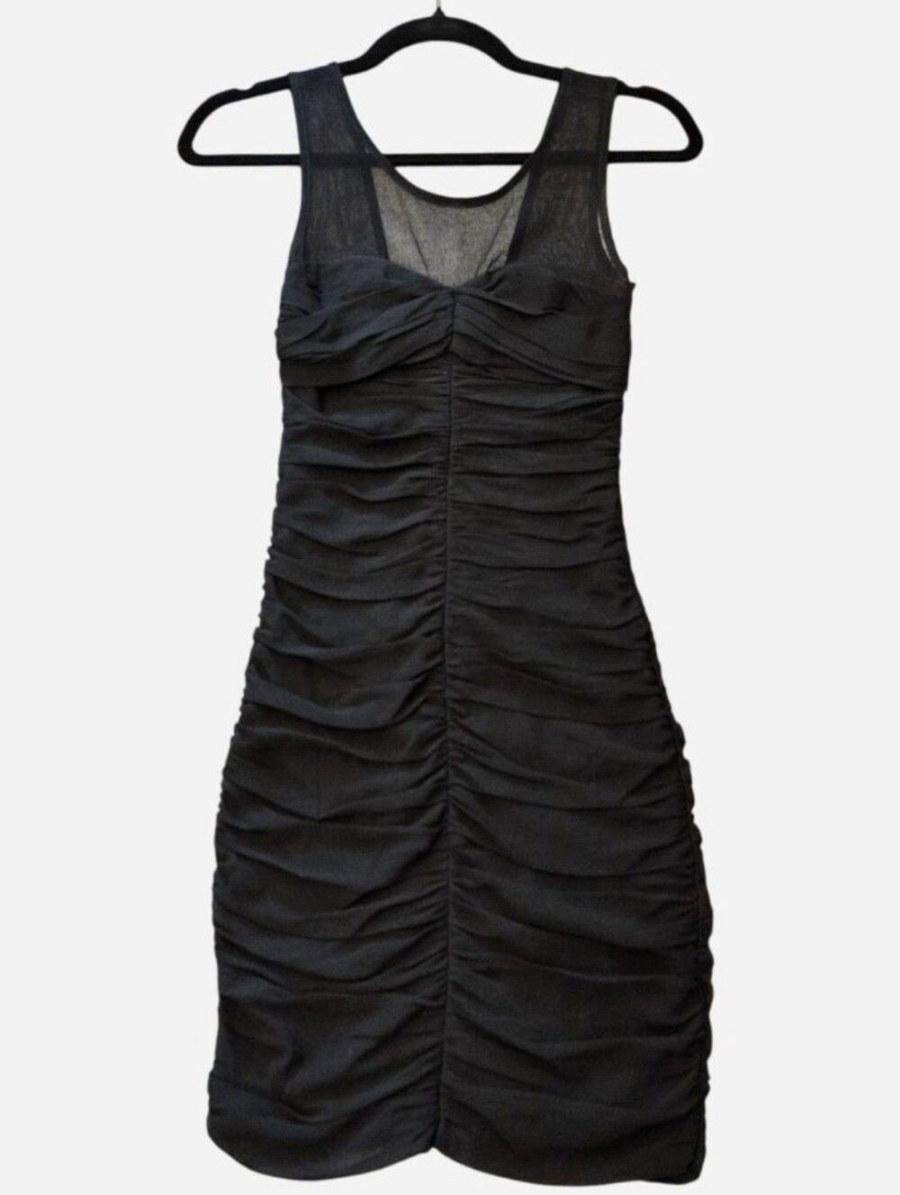 Club Monaco 100% Silk Black Ruched Mesh Sleeveless Mini Dress - Elegant Bodycon